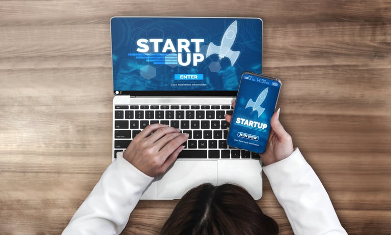 Start Up Business of Creative People Concept - Modern graphic interface showing symbol of entrepreneurship, fund, and project plan to start a new small business by smart group of entrepreneur.